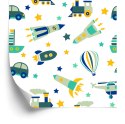 Tapeta Do Pokoju Dziecka Helikoptery, Auta, Balony