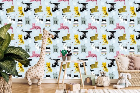 Tapeta Dla Dzieci - Kolorowe Kotki - Styl Skandynawski