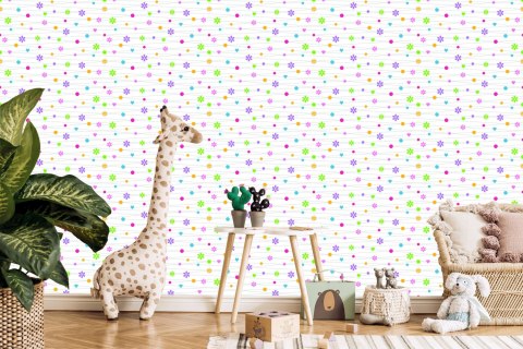 Tapeta Dla Dzieci - Kolorowe Kwiatki, Serduszka I Kropki