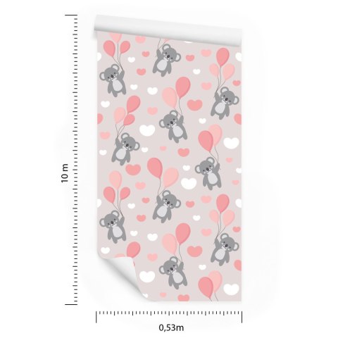 Tapeta Dla Dzieci - Misie Koala, Baloniki I Serduszka