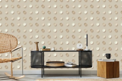 Tapeta Groszki W Odcieniach Beżu - Efekt 3D