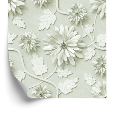 Tapeta Trójwymiarowe Chryzantemy Z Liśćmi