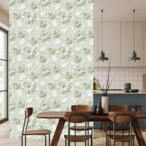 Tapeta Trójwymiarowe Chryzantemy Z Liśćmi