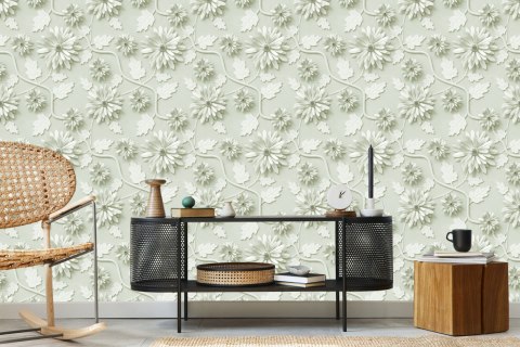 Tapeta Trójwymiarowe Chryzantemy Z Liśćmi