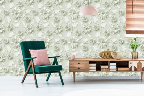 Tapeta Trójwymiarowe Chryzantemy Z Liśćmi