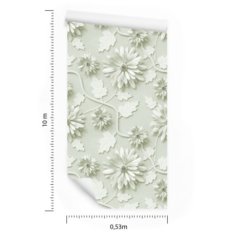 Tapeta Trójwymiarowe Chryzantemy Z Liśćmi