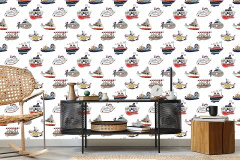 Tapeta Do Pokoju Dziecka, Kolorowe Statki Pojazdy