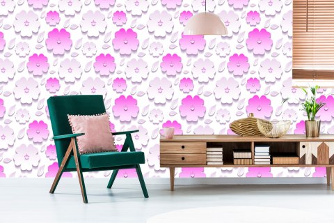 Tapeta Kwiaty I Liście - Efekt 3D