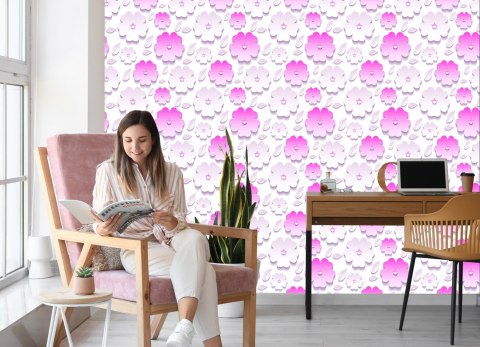 Tapeta Kwiaty I Liście - Efekt 3D