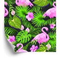 Tapeta Tropikalna - Flamingi, Liście I Kwiaty