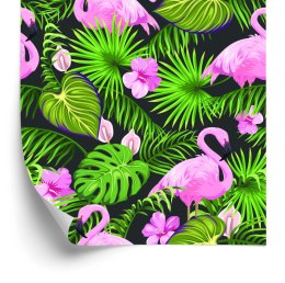 Tapeta Tropikalna - Flamingi, Liście I Kwiaty