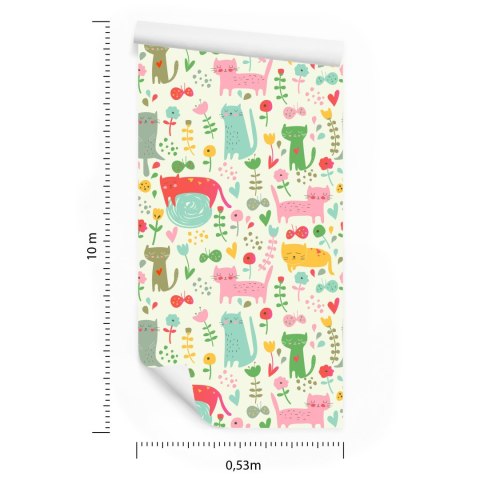 Tapeta Dla Dzieci - Kolorowe Kotki I Roślinki