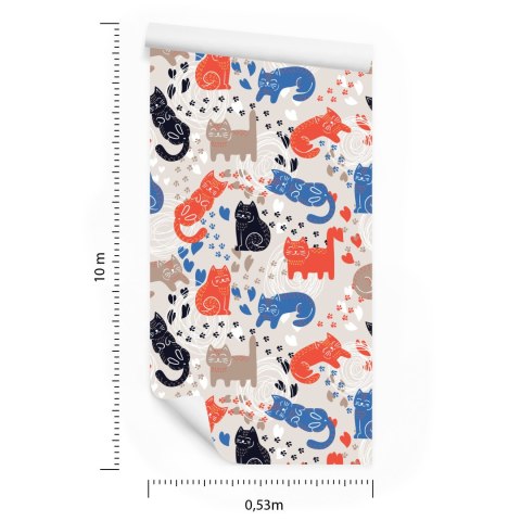 Tapeta Dla Dzieci - Kolorowe Kotki - Styl Skandynawski