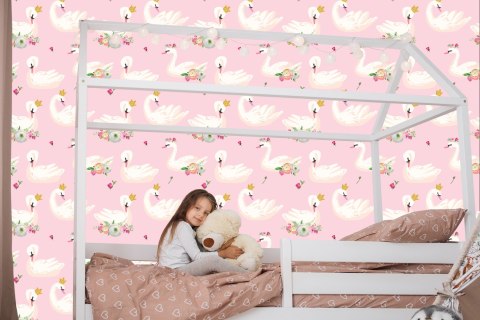 Tapeta Bajkowa Dla Dzieci, Łabędzie Kwiaty Natura