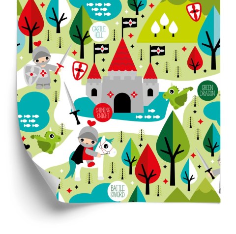 Tapeta Bajkowa Dla Dzieci, Rycerze, Smoki, Drzewa