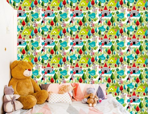 Tapeta Bajkowa Dla Dzieci, Rycerze, Smoki, Drzewa