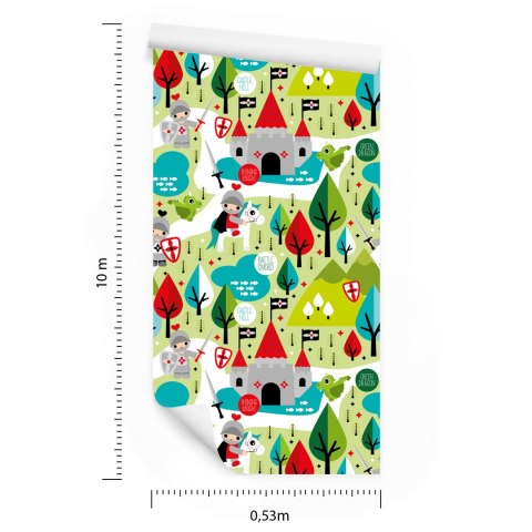 Tapeta Bajkowa Dla Dzieci, Rycerze, Smoki, Drzewa