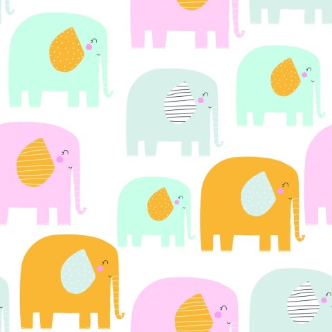 Tapeta Dla Dzieci - Wesołe Słoniki W Pastelowych Barwach