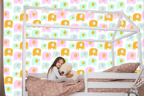 Tapeta Dla Dzieci - Wesołe Słoniki W Pastelowych Barwach