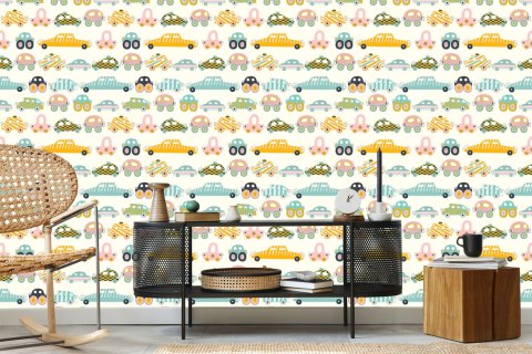 Tapeta Dla Dzieci - Kolorowe Autka Jak Z Kreskówki