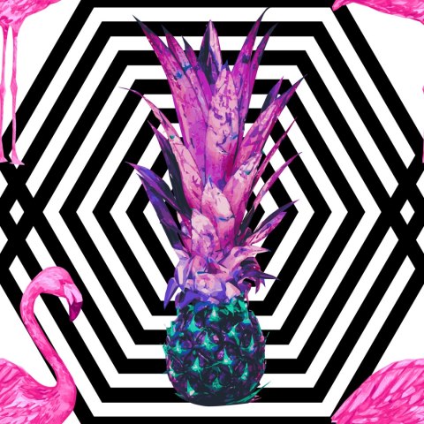 Tapeta Ananasy I Flamingi