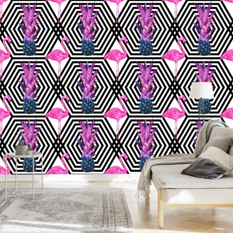 Tapeta Ananasy I Flamingi