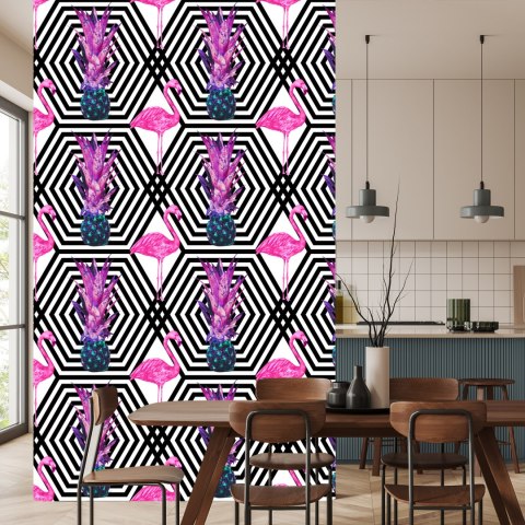 Tapeta Ananasy I Flamingi