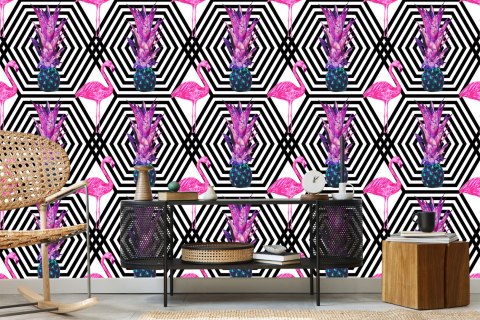 Tapeta Ananasy I Flamingi