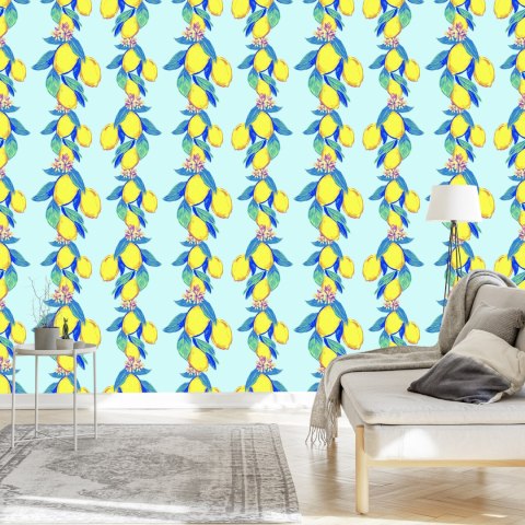 Tapeta Cytryny Z Liśćmi I Kwiatami