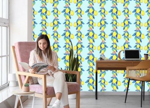 Tapeta Cytryny Z Liśćmi I Kwiatami