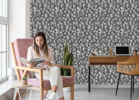 Tapeta Liście W Odcieniach Szarości - Efekt 3D