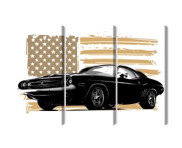 Obraz Wieloczęściowy Amerykański Muscle Car Na Tle Flagi Usa