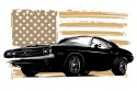 Obraz Wieloczęściowy Amerykański Muscle Car Na Tle Flagi Usa