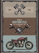 Plakat Motocykl Z Akcesoriami I Napisami W Stylu Vintage Rama Aluminiowa Kolor Czarny