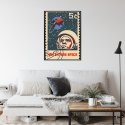 Plakat Znaczek Pocztowy Vintage Z Astronautą I Ziemią Rama Aluminiowa Kolor Czarny