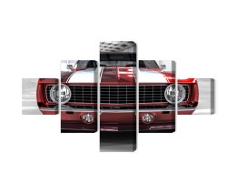 Obraz Wieloczęściowy Czerwony Muscle Car W Garażu