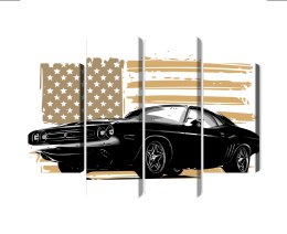 Obraz Wieloczęściowy Amerykański Muscle Car Z Flagą Usa W Tle