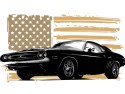 Obraz Wieloczęściowy Amerykański Muscle Car Z Flagą Usa W Tle