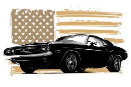 Obraz Wieloczęściowy Amerykański Muscle Car Z Flagą Usa W Tle