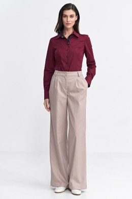 Spodnie z zakładkami wide leg prążek SD105 Beige - Nife Nife