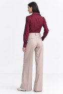 Spodnie z zakładkami wide leg prążek SD105 Beige - Nife Nife