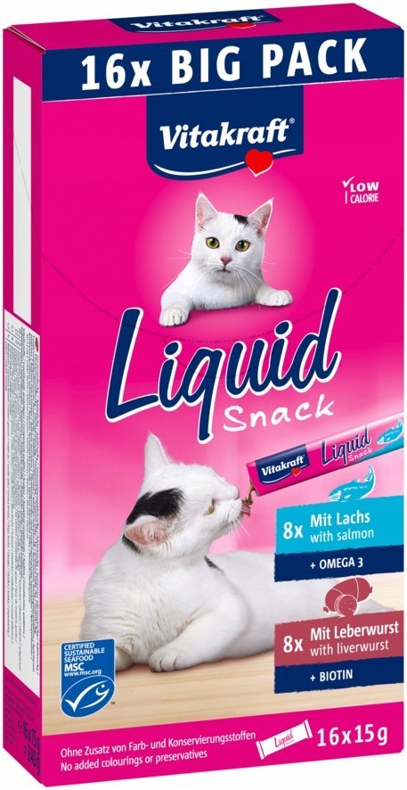 VITAKRAFT CAT LIQUID SNACK przysmak z wątróbką i łososiem 16sztuk