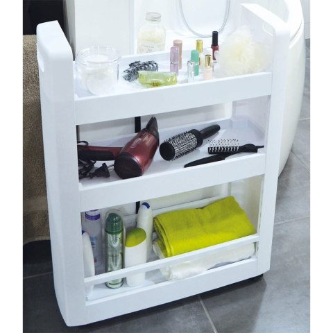 Szafka mobilna 3 półki 60x22x79cm z kółkami, biała Kamai EDA