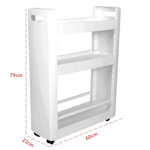 Szafka mobilna 3 półki 60x22x79cm z kółkami, biała Kamai EDA
