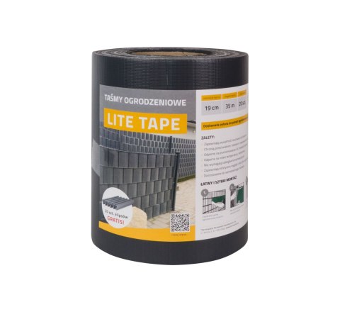 Taśma ogrodzeniowa GRAFIT 19cm x 35mb LITE PVC 450g/m2 + 20 klipsów GRATIS Thermoplast