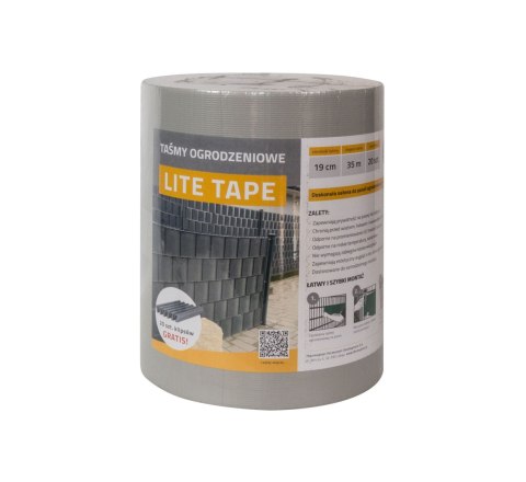 Taśma ogrodzeniowa SZARA 19cm x 35mb LITE PVC 450g/m2 + 20 klipsów GRATIS Thermoplast