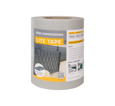 Taśma ogrodzeniowa SZARA 19cm x 35mb LITE PVC 450g/m2 + 20 klipsów GRATIS Thermoplast