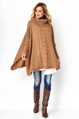 Sweter Ponczo Model S91 Camel - Makadamia Makadamia