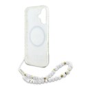 Guess IML Flowers Allover Electro With Pearl Strap MagSafe - Etui iPhone 16 (biały)