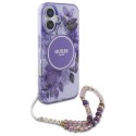 Guess IML Flowers With Pearl Strap MagSafe - Etui iPhone 16 Plus (fioletowy)